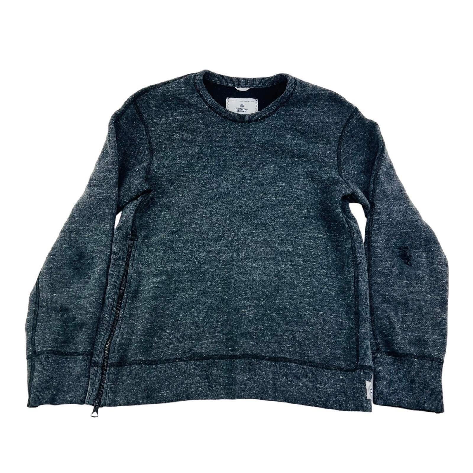 Reigning Champ Heathered Charcoal Long Sleeve Side Zip Sweatshirt Men Size Small